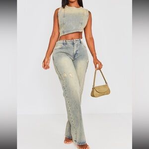 SHAPE INDIGO VINTAGE WASH DENIM JEANS & CROP TOP